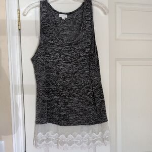 Charming Charlie Black Tank Top with White Lace Hem
